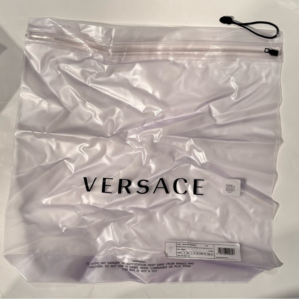 Versace Transparent Swim Vinyl Bag with Black Logo Ziplock Style